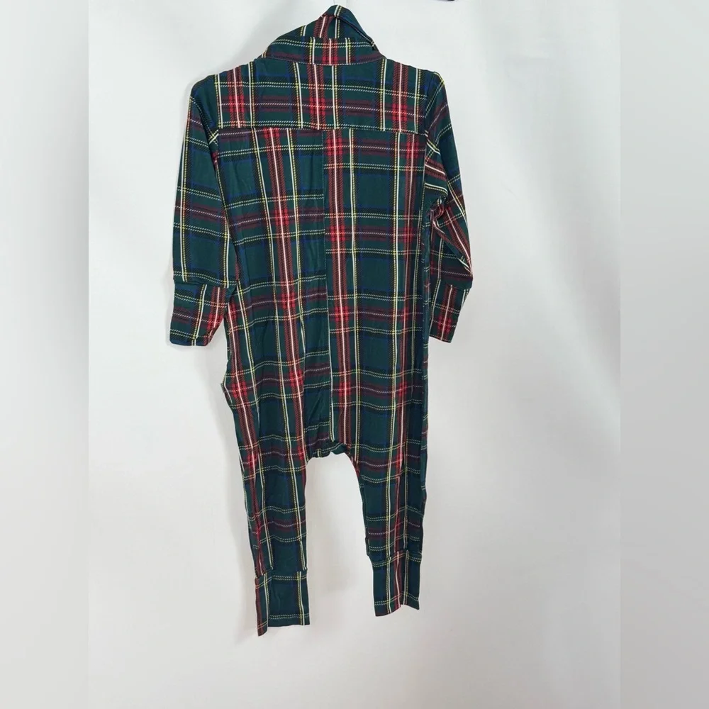 Posh‎ Peanut Bamboo Collared Henley Romper Green Tartan Plaid New Sz 18-24 m